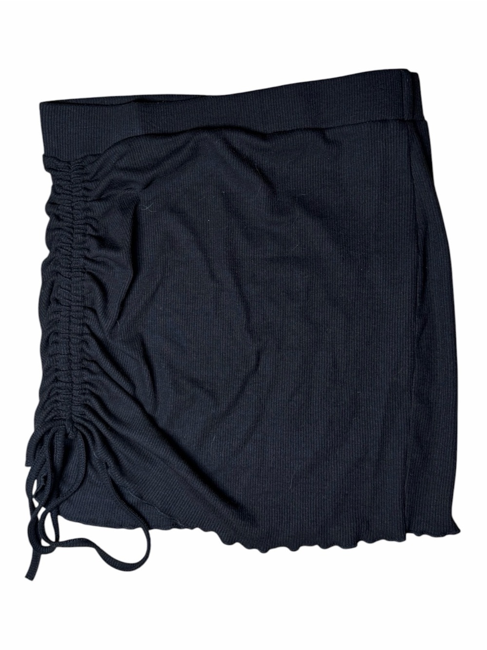 Black Ruched Side-Drawstring Mini Skirt